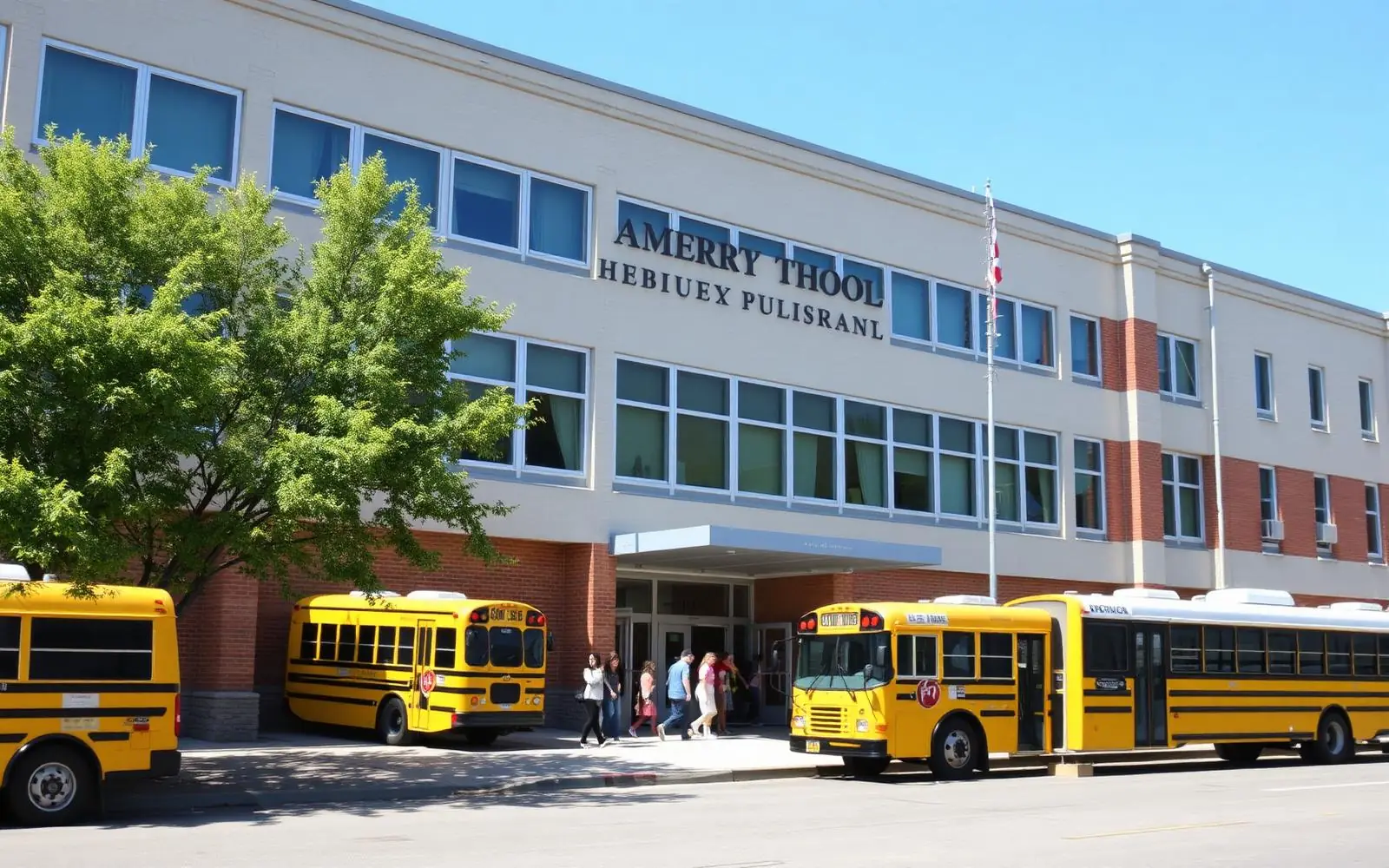 A Kentucky public school building with buses parked outside